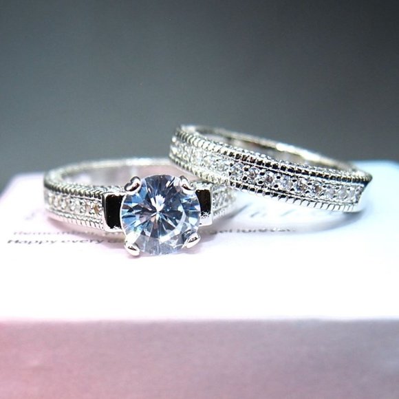 Fine Jewelry Jewelry - 2 Piece Light Blue Main Stone, Bridal / Wedding set. Solid 925 Sterling Silver